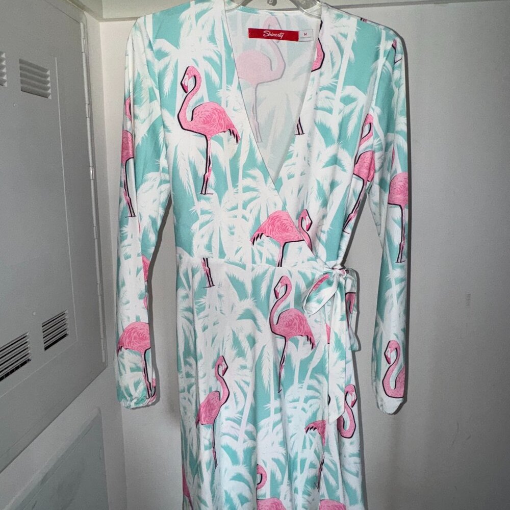 Shinesty Flamingo Print Wrap Dress – Size M